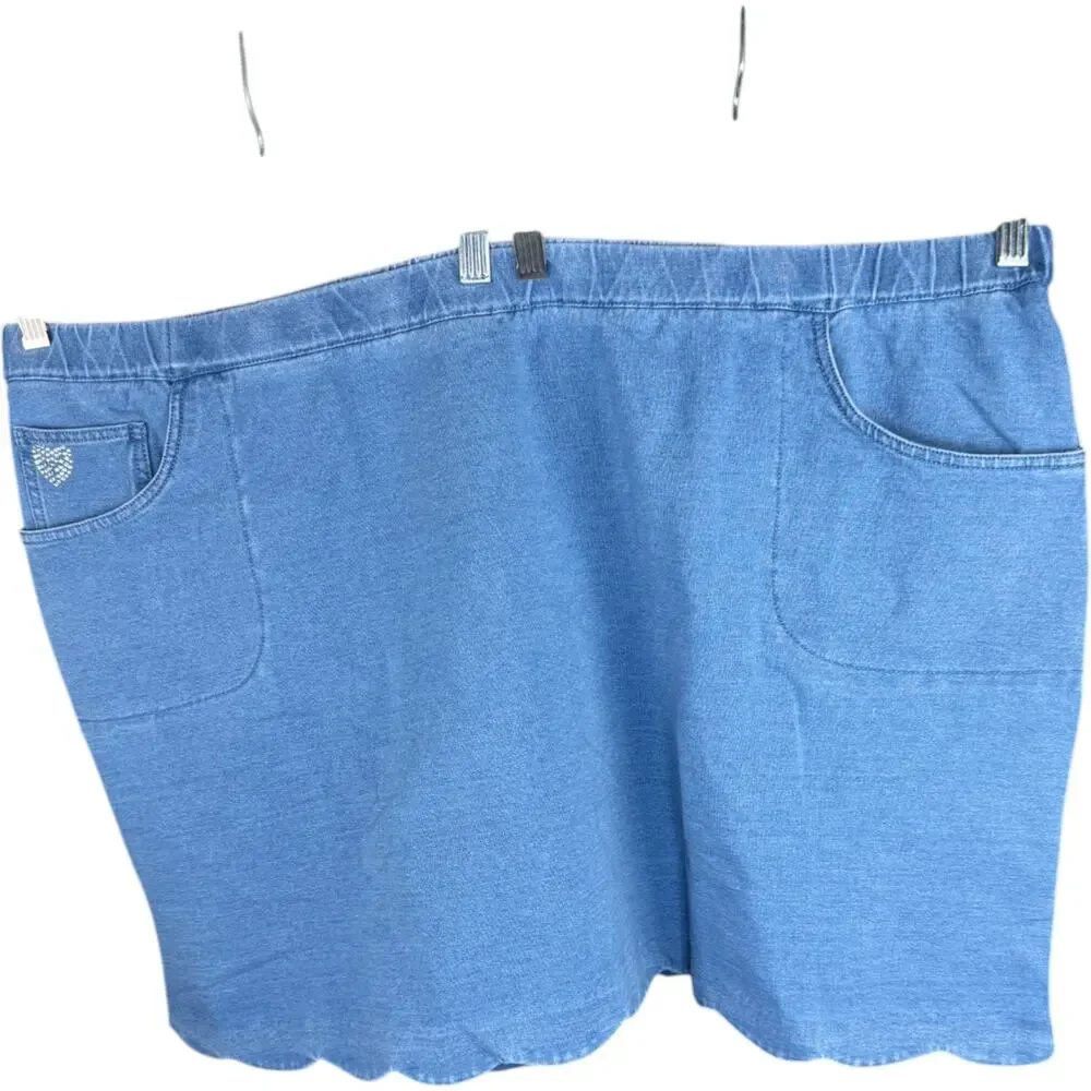 Quacker Factory DreamJeannes‎ Skort 3X Short Blue Stretch Denim Heart Pocket NWT